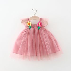 Summer new mesh princess dress baby girl 's dress two flower baby clothes