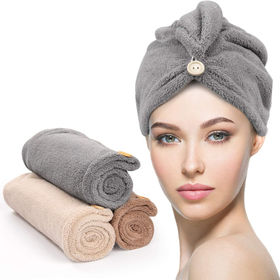 Microfiber Hair Towel with Button, Super Absorbent Hair Towel Wrap for Curly Hair, Fast Drying