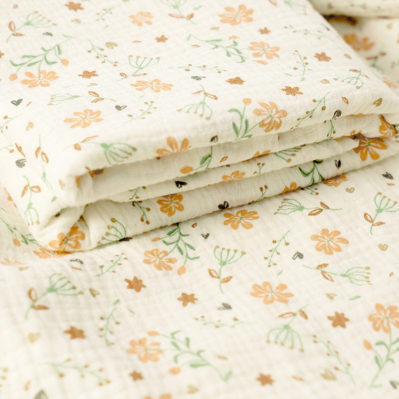 Wholesale Fabric Printed Double Layer Crepe Printed Cotton Gauze Fabric 100%Cotton Muslin Crinkle Fabric for Baby