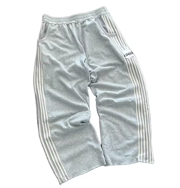 Good Quality street style custom logo stripe track sweats oversize distressed bottom wide leg sports pants  for men