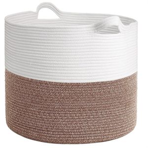 Cotton Rope Basket Woven Baby Laundry Blanket Basket Toy Basket with Handle Storage Comforter Cushions Thr
