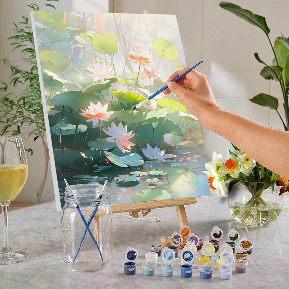 Dongguan Hengtai Hanjing Crafts Co., Ltd. 1pc painted according to numbers, DIY pigment painted according to numbers to decorate the scenery, lotus frameless painting