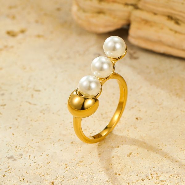 French Small Pearl Ring Simple Ladies Personalized Stainless Steel Ring For Women