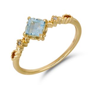 925 Sterling Silver 14K Gold Plated Gemstone Retro Cz Zircon Geometric Topaz Ring