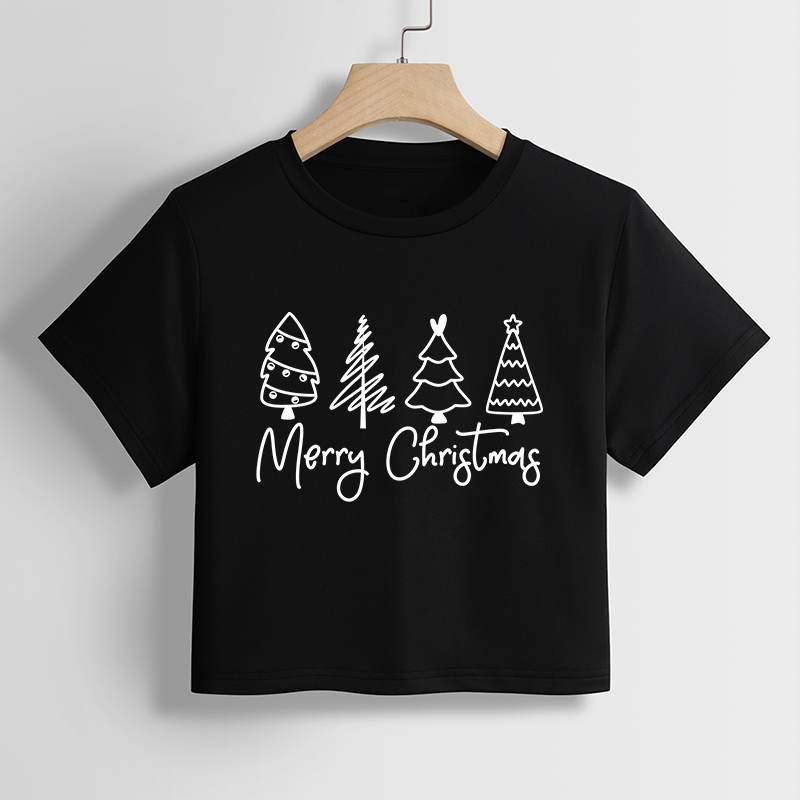 Wholesale American sexy fashion Christmas series print letter graphic crop top loose crop tops for women Y2K Casual crop top