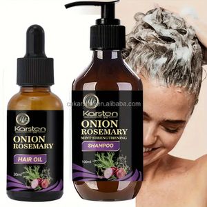 OEM Private Label Hair Care Organic Vegan Sulfate Free Anti Hair Loss Red Onion Rosemary oil Shampoo and Hair oil Set