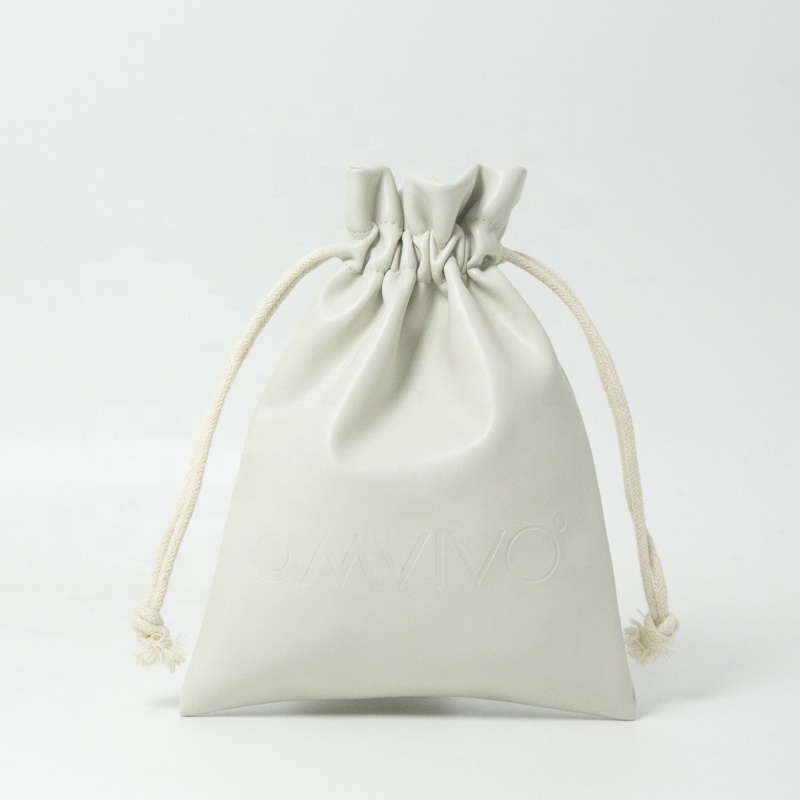 OEM Custom Embossed Logo Luxury Drawstring Jewelry Bag PU Leather Jewelry Packaging Pouch Bags
