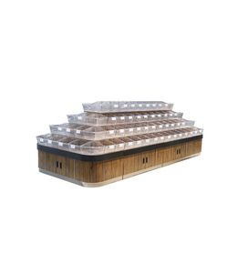 Supermarket bulk snack food wooden and steel  board  display shelves