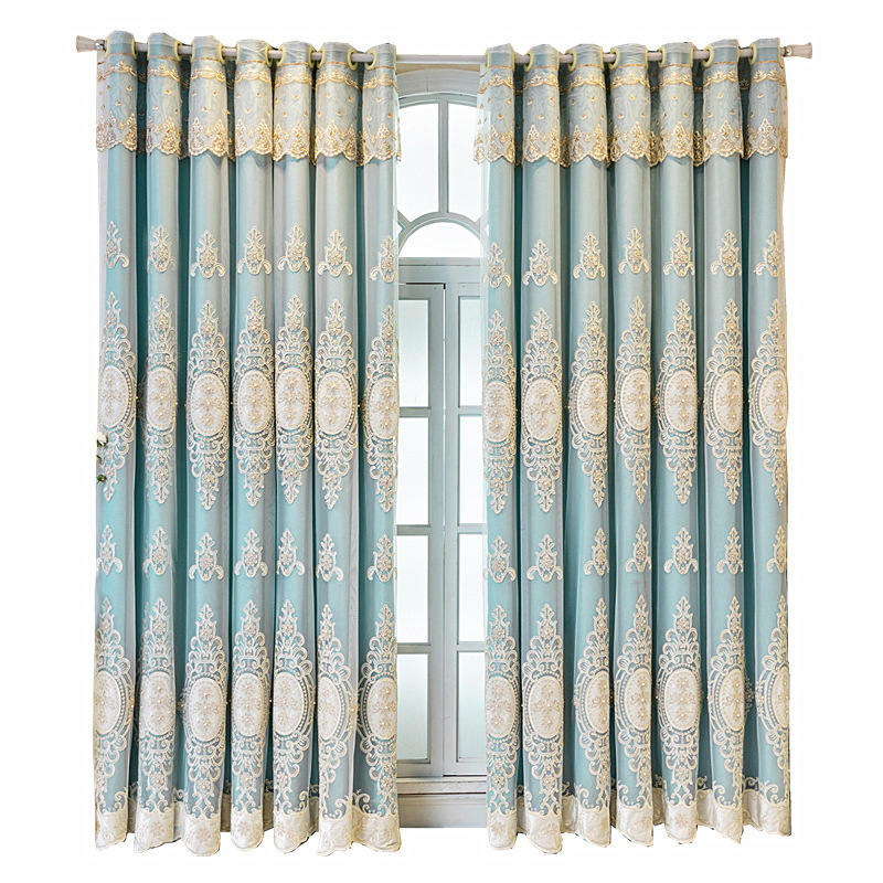 Zhuji Jinrui Knitting Textile Co., Ltd. European high-grade nailed bead applique embroidery cotton linen shading House Home Curtains For Bedroom and living room