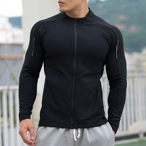 Custom 87% polyester 13% spandex four solid color plain sports coat polo collar texture fabric zipper pocket men gym jacket