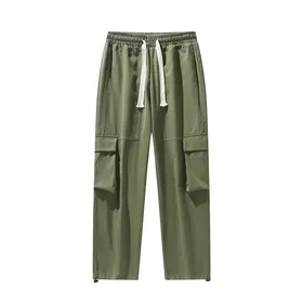 Autumn New drawstring Waist Multi Pockets baggy Cargo Pants Casual men's Loose Straight Leg Pants