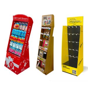 Factory Eco-friendly Corrugated Cardboard Cell Phone Case Hook Display Paper Floor Display Racks With Hooks