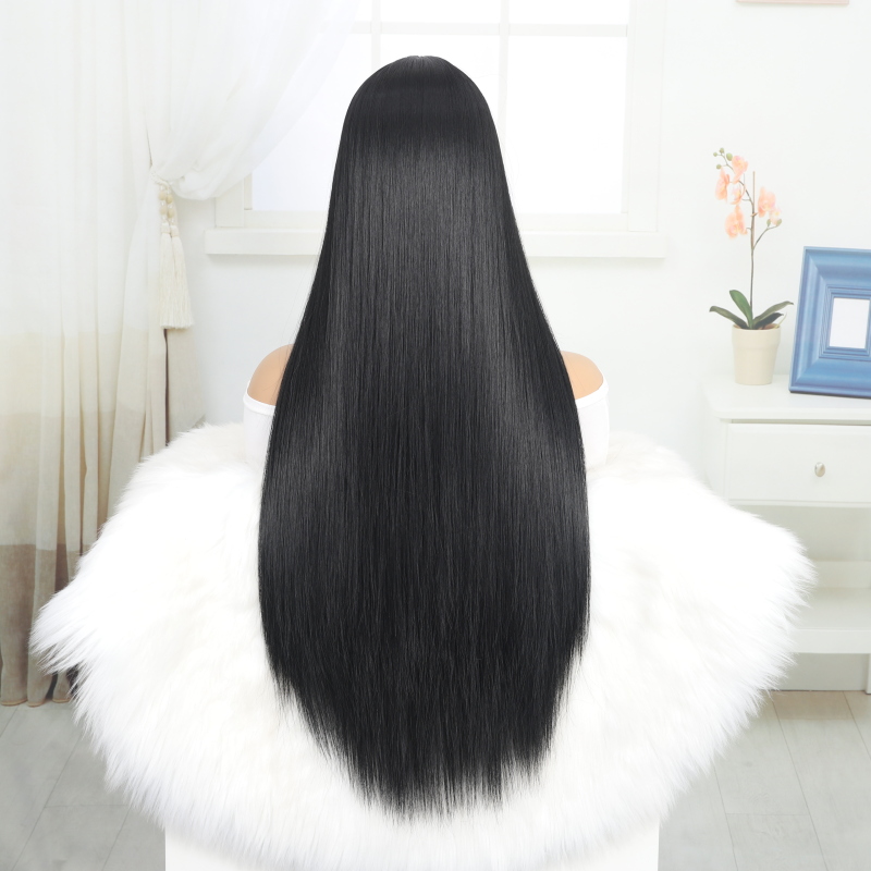 Xuchang Aolai Crafts Co., Ltd. Synthetic Hair Lace Front Wigs High Temperature Fiber Hair Wigs For Black Women machine made long hair straight Middle Part Wigs