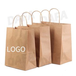 Customized recycled kraft paper bags logo printed paper shopping gift bags food takeaway paper bag with handle