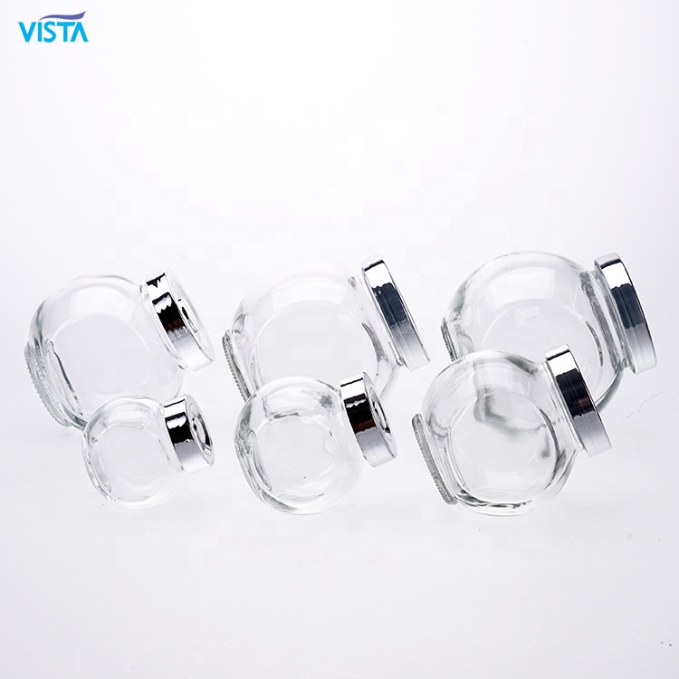 VISTA Food Storage Clear Empty All Capacity Round Food Glass Jars For Pickles Jam Honey Containers With Aluminum Lids