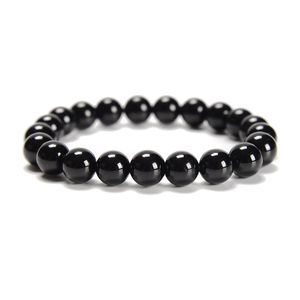 Bulk Custom Natural Black Obsidian Smooth Round Stone Bead Beaded Bracelets for Men and Women 6mm 8mm 10mm
