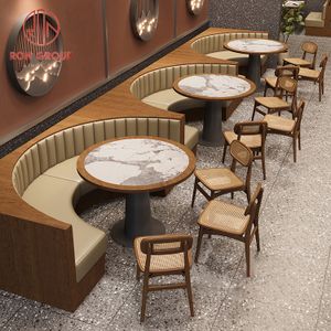 Coffee shop square fast food sofa bench commercial cafe wood marble restaurant booth seating furniture table and chairs set