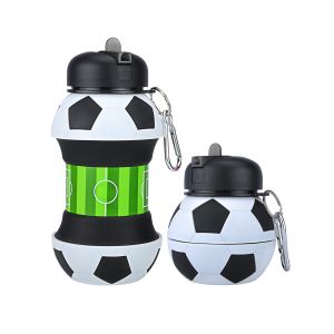 Customized 19oz 550ml Collapsible Silicone football Water Bottle Unisex Back School Gym BPA-Free outdoor water bottle