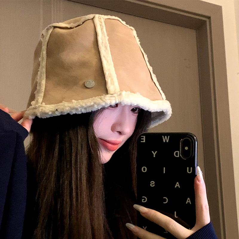 Yiwu Shouting International Trading Co., Ltd. H120 Women's Suede Fisherman Hat Warm Denim Fleece-Lined Autumn Winter Retro Bucket Outdoor Fishing Leisure Japanese Basin Fur