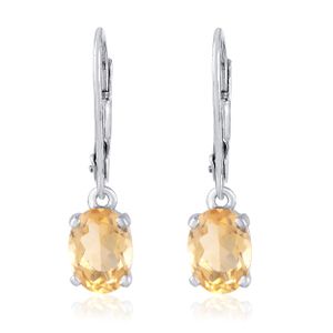 Chic Sophistication 925 Sterling Silver Earrings with Oval Yellow Citrine Diamond Fine Jewelry Hoops Gemstone Accessories Women