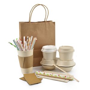 Biodegradable double wall coffee paper cup with straw and lid take away set Custom Logo Printed Disposable Cups