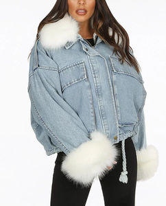 Fur jacket woman luxury fashion oversized thick ladies jean denim jacket coats winter jackets women