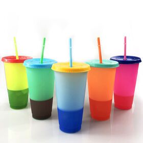 Plastic mason jar tumbler mug seal straw tumblers with lid and straw Temperature Change Color Cups Changing Cup Coffee mug