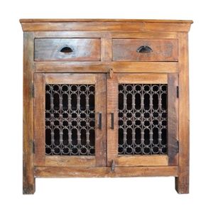 Industrial Indian Wooden Sideboard with Metal Jali Design For Home And Living Room Antique Luxury Designer Furniture