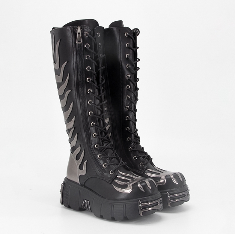 New 2024 high shoes  women's shoes  thick sole punk flame shoes