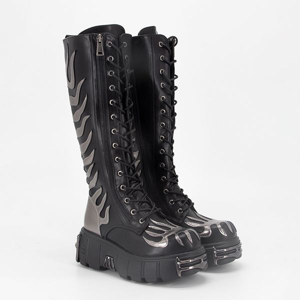 New 2024 high shoes  women's shoes  thick sole punk flame shoes