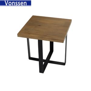 Wood Metal Square Side Table for Living Room Modern Wood End Table Heavy Duty Coffee Table