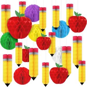 24 Pcs Centerpiece Hanging 12 Pencil 6 Fruit Shaped Paper 6 Paper Honeycomb Balls Decorations Set for First Day Back to School