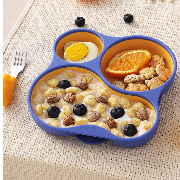 High Quality BPA-Free Kids Dining Set Eco-Friendly Food Grade Silicone Suction Plate Baby Feeding Set Ceramic Material