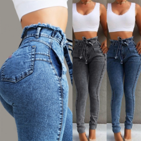 WJ025 ODM OEM fashion jeans women jeans Damaged tight super skinny ripped high waist custom womens denim jeans