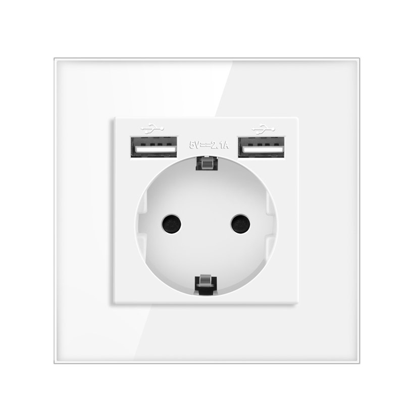 XUGUANG Manufacturer EU German Crystal Tempered Glass Panel wall Sockets 16A Power Electric Plug Wall Light Switch Outlet Socket