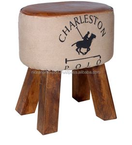 Industrial & vintage Living room Furniture Wooden & printed Canvas / leather foot stool
