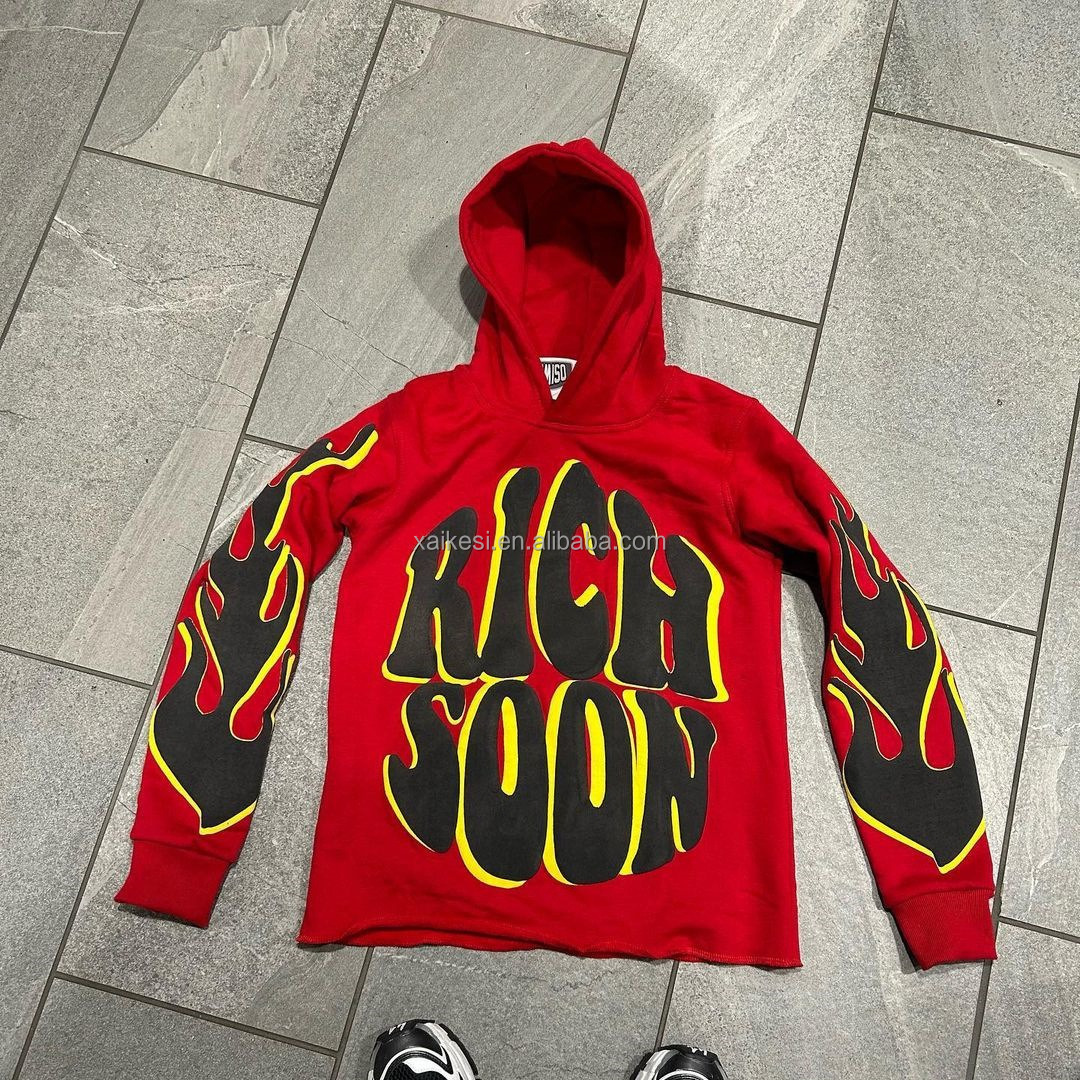 Nanchang Aikesi Trading Co., Ltd. Y2k Vintage streetwear Sweatsuits Custom 100% Cotton Terry pullover men's hoodie Tracksuit cropped 3d puff printing Men Hoodie