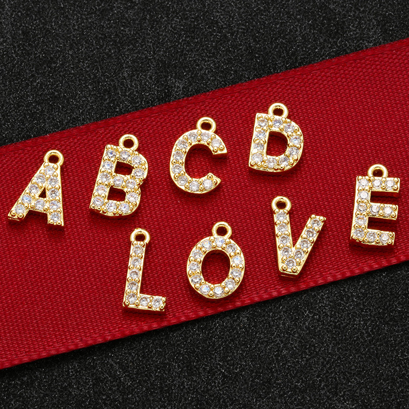 Nanjing Youerjia Technology Co., Ltd. Hot Sale Micro Paved Cubic Zircon Initial Charm Pendent Gold Plated Cz Alphabet 26 Letter Beads Charm For Woman Jewelry Finding
