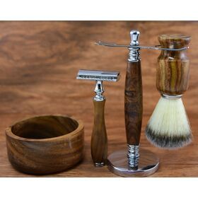Brown Badger Hair Shaving Brush Complete Set with 3 Edge Safety Razor for Men
