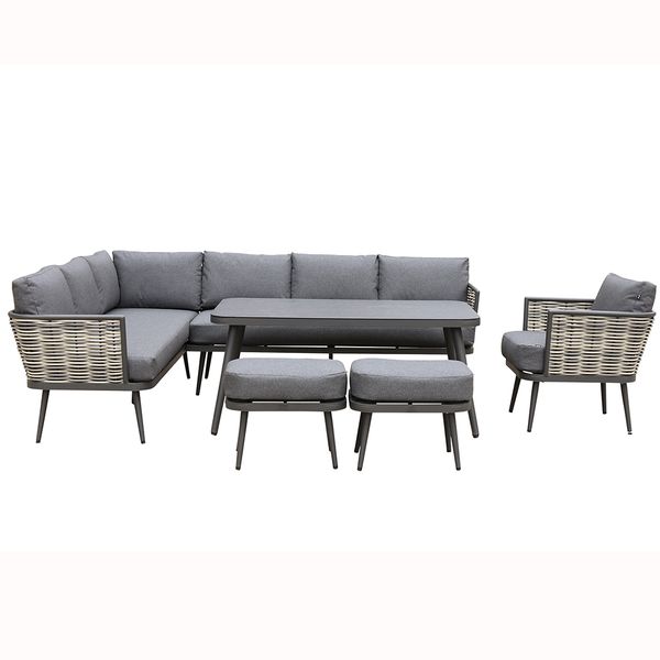 AJUNION Handwoven Rattan Furniture Aluminum Garden Set L Shape Corner Sofa Patio Set Outdoor Furniture with Rectangular Table