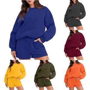 New arrival stylish autumn winter ladies custom logo sport sweater shorts clothing outfit women solid 2 piece suit clothes set
