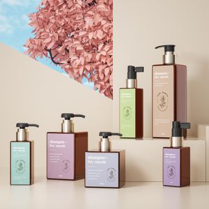 Square cosmetic bottle set 100ml 200ml 500ml PET plastic body lotion pump bottle with custom finished for shampoo packaging