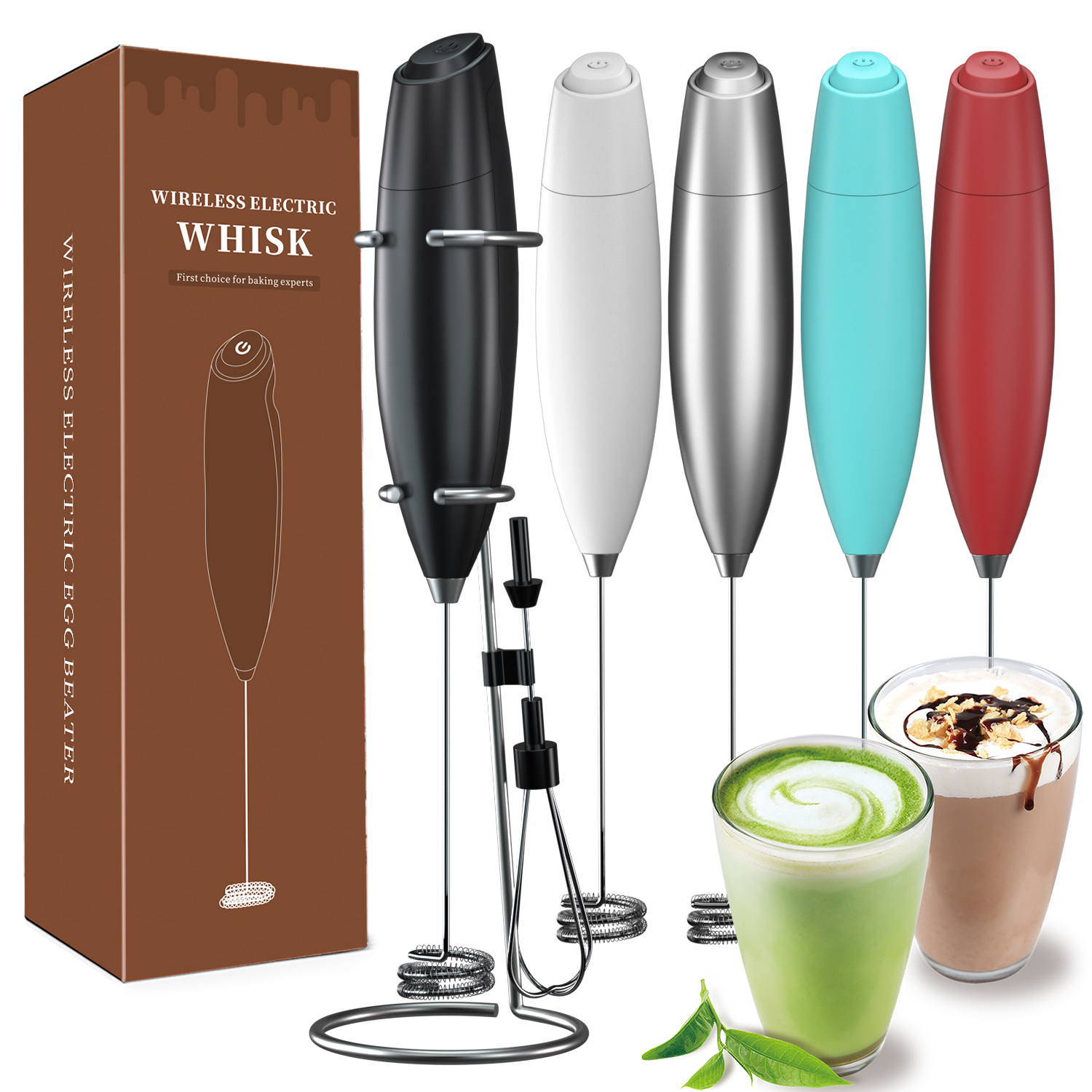 Professional Handheld Powerful Electric Coffee Milk Frother With Stand Battery Operated Stainless Steel Mini Foamer