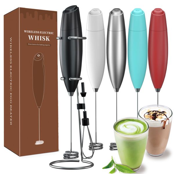 Professional Handheld Powerful Electric Coffee Milk Frother With Stand Battery Operated Stainless Steel Mini Foamer