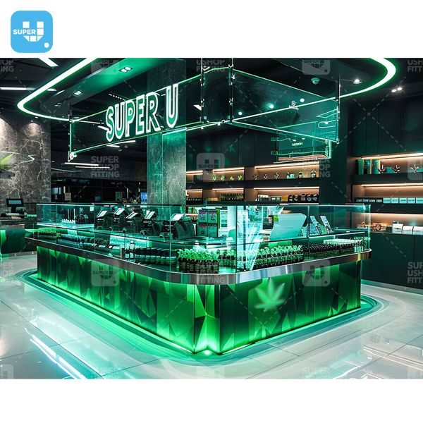 Custom Grow Tobacco Glass Store Furniture Supplies Showroom Cigar Wape Dispensary Display Cabinet Smoke Shop Counter Mall Kiosk