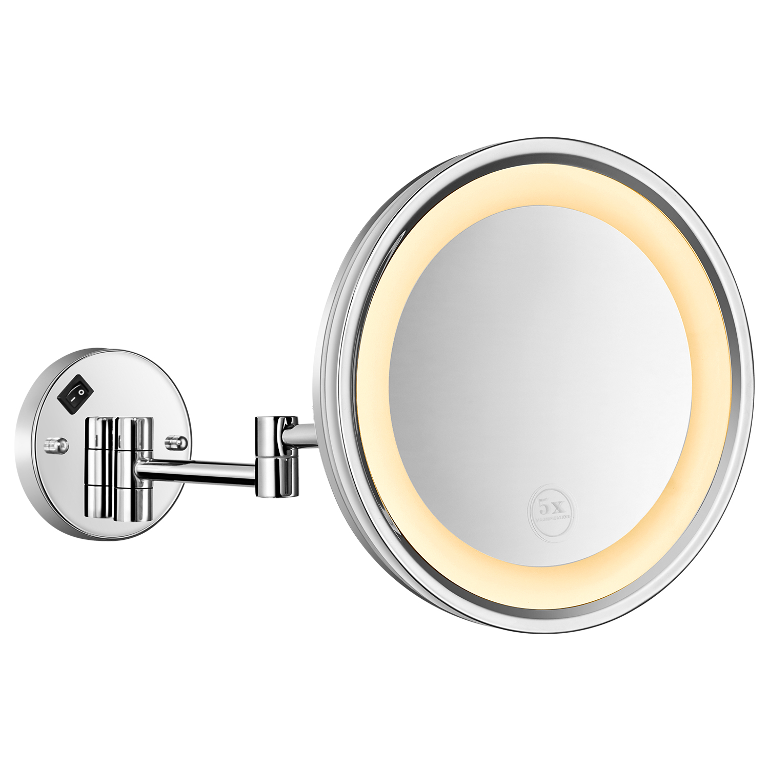 The popular hot selling LED cosmetic round mirror and bathroom use with LED light stainless steel wall mounted makeup mirror