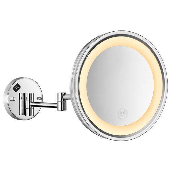 The popular hot selling LED cosmetic round mirror and bathroom use with LED light stainless steel wall mounted makeup mirror