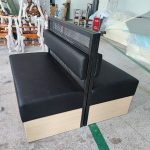 Hendry high end restaurant furniture two side long bench with metal divider black leather bench sofa for pizza restaurant