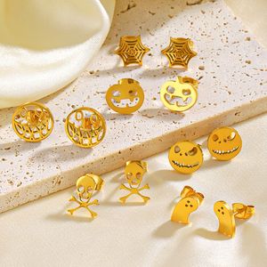 HOVANCI Funny Halloween Earrings Bulk Lot 18K Gold Plated Stainless Steel Ghost Skull Pumpkin Shaped Halloween Stud Earrings