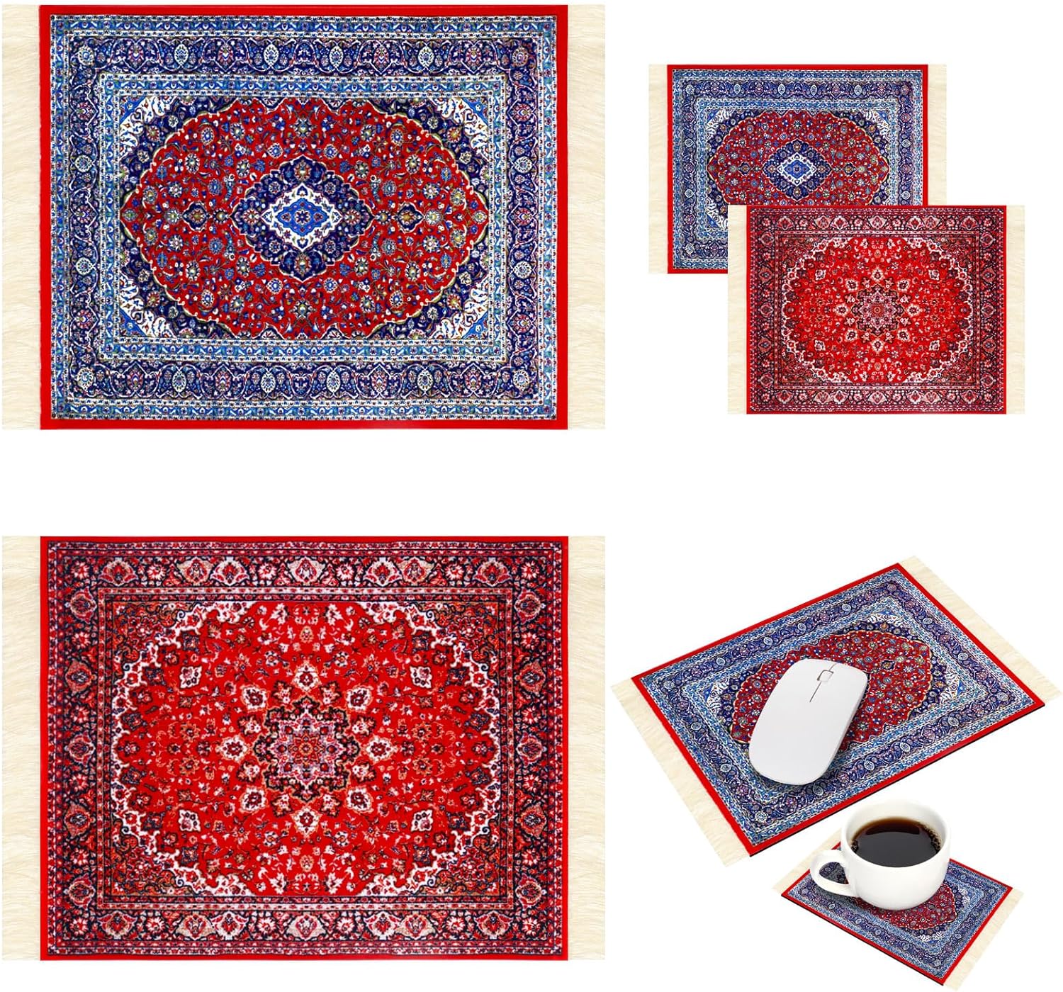 Hushee 4pcs Vintage Mini Carpet Mouse Pad and Oriental Coasters Funny Mousepad Floral Persian Rug Style Desk Mat Coasters Gift f
